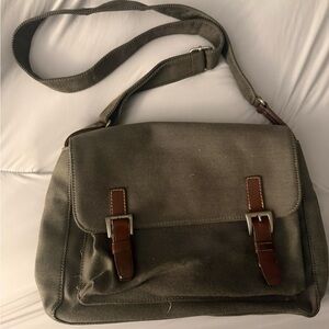 Fossil Olive Green Canvas and Leather Messenger Bag Y2K